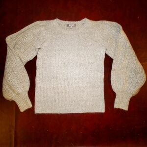 Marled balloon sleeve crew neck heathered grey knit sweater